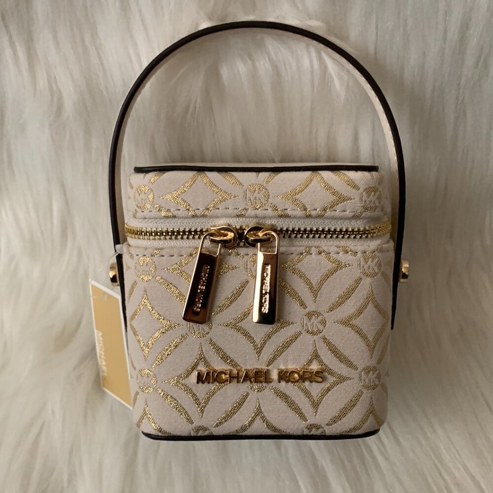 MICHAEL KORS Metallic Floral Extra Small Box Bag in Pale/Gold
